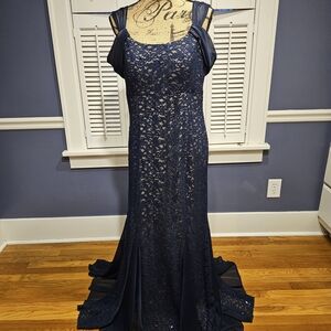 Alex Evenings Navy Lace Maxi Dress